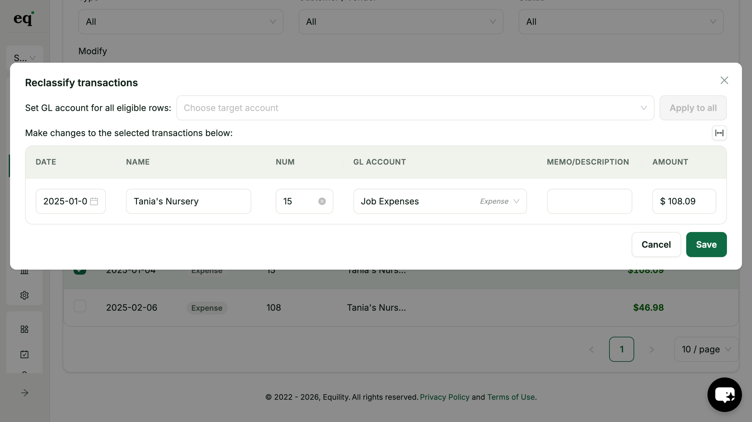 Reclassify bulk GL re-coding for QuickBooks Online: set the account and apply it to many transactions at once